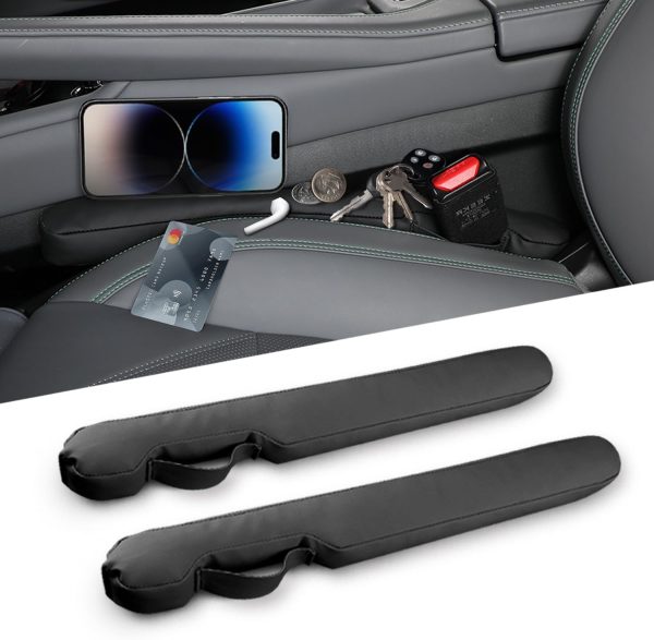 Leather Car Seat Gap Filler Universal for Car Truck  to Block The Gap Between Seat and Console Stop Things from Dropping 2 Sets Black