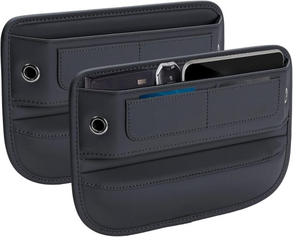 Universal Fit Premium Leather Car Seat Gap Filler Organizer, Center Console Organizer with Card Slots for Car  Truck (Black, 2 Pack)
