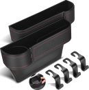 Upgrade 2 Pack Car Seat Gap Filler Organizer with Adjustable Cup Holder, Universal Leather Car Gap Filler Organizer with Cable Hole, Seat Gap Filler Organizer with Hooks, for Phone/Glasses