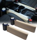 Car Seat Gap Filler Pad PU Leather Console Fill The Gap Between Seat and Console Side Pocket Organizer with Cup Holders 2Pcs (Beige)