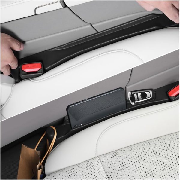 2PCS Car Seat Gap Filler Organizer,3 in 1 Car Seat Side Gap Filler with Hook for Avoiding Dropped Items,Universal No Drop Seats Guard for Filling Gaps 1.37-1.49 Inch Wide