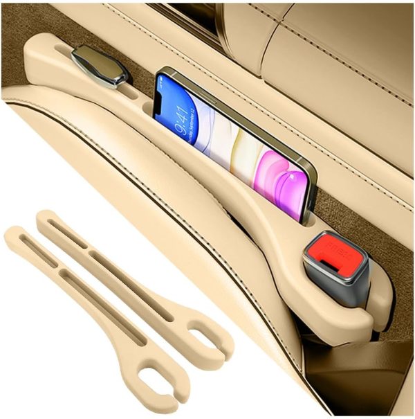 2PCS Car Seat Gap Filler Organizer,Upgrade Car Side Seat Gap Filler with Phone Holder,Multifunctional Car Seat Filler Gap Space Prevents Things Dropping for Cars,s (Beige)
