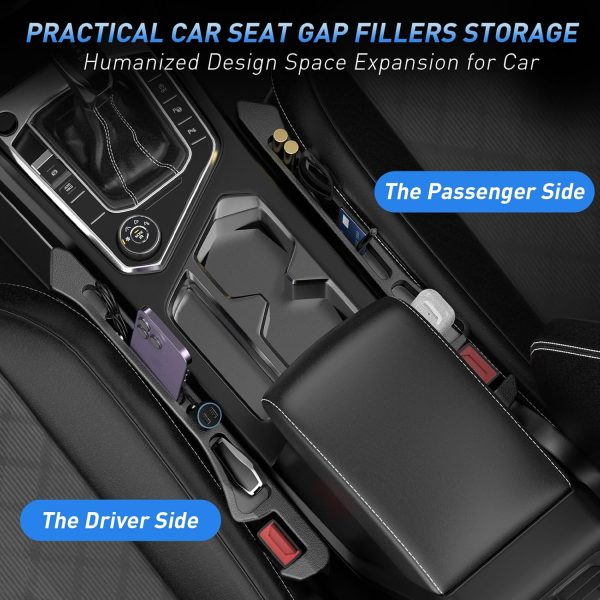 Car Seat Gap Filler 2Pack, Inserts Between Seats Console with Organizer Storage Upgraded Phone Holder Car Side Seat Gap Fillers Cars Front Seats Fill Plug Car Essentials for Vehicle  Truck (Black) - Image 2
