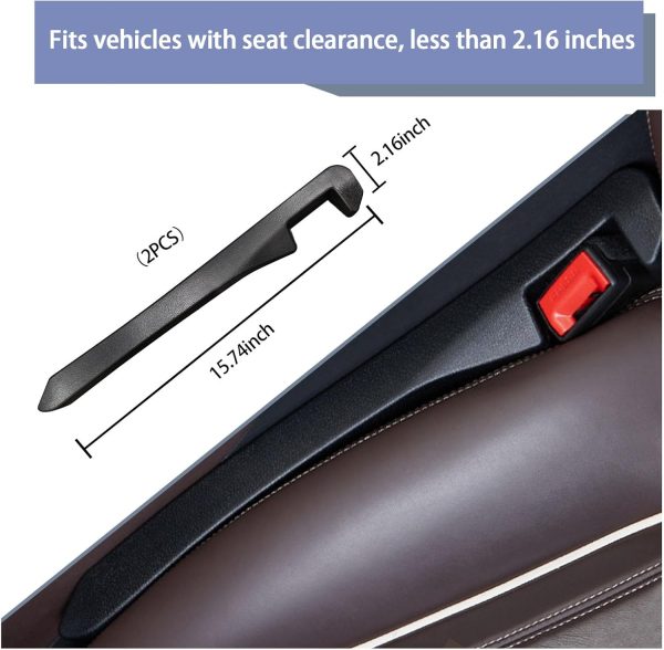 Car Seat Gap Filler Set of 2, Leather Car Seat Side Gap Filler to Fill The Gap Between Seat and Console, Universal Car Gap Filler Fit Car  Truck, Car Accessories (Black) - Image 2