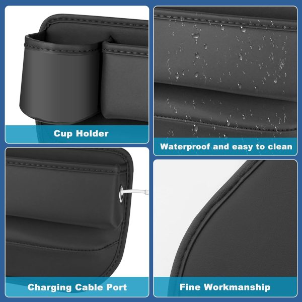 2 Pack Car Seat Gap Filler with Organizer,Car Leather Cup Holder Gap Bag Cars Front Seat Gap Filler with Cup Holder Black Seat Gap Storage Box - Image 2