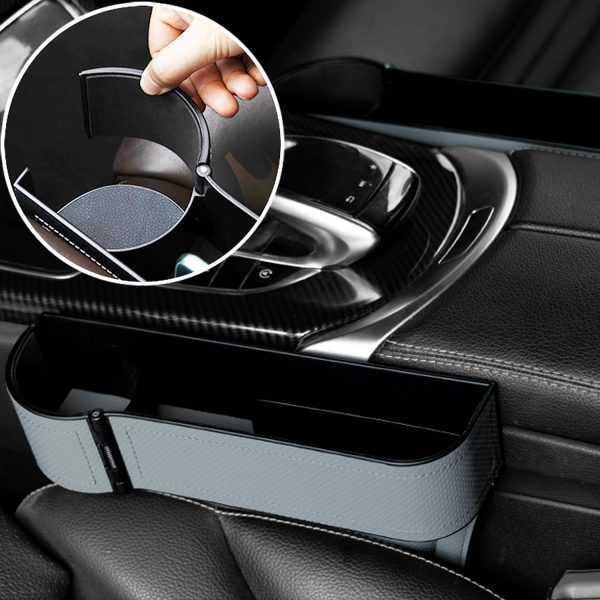 Car Seat Gap Filler Organizer Adjustable Car Leather Cup Holder Gap Bag, Car Seat Gap Storage Box, Car Organizer Between Seats for Phone,Glasses,Keys,Cards(2Pack,Grey)
