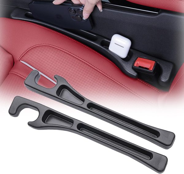 No Drop Seat Guard, Car Seat Gap Filler, Car Seat Gap Organizer, Car Seat Crevice Blocker Stop Things from Dropping, Compatible with All Cars (Black /1 Pair)