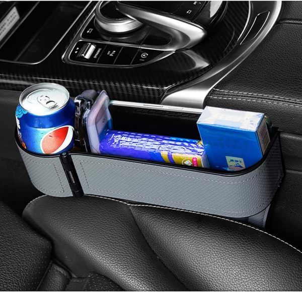 Car Seat Gap Filler Organizer Adjustable Car Leather Cup Holder Gap Bag, Car Seat Gap Storage Box, Car Organizer Between Seats for Phone,Glasses,Keys,Cards(2Pack,Grey) - Image 2
