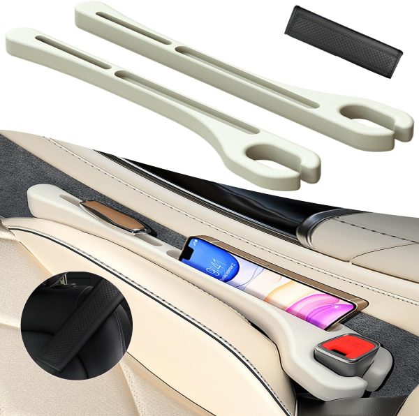 New!Car Seat Gap Filler 2 Pack with Seat Belt Holes and Seat Belt Pads, Auto Crevice Blockers Fill Gap Plug in Between Seat and Console, Universal for Most Cars Trucks s to Stop Dropping,Beige