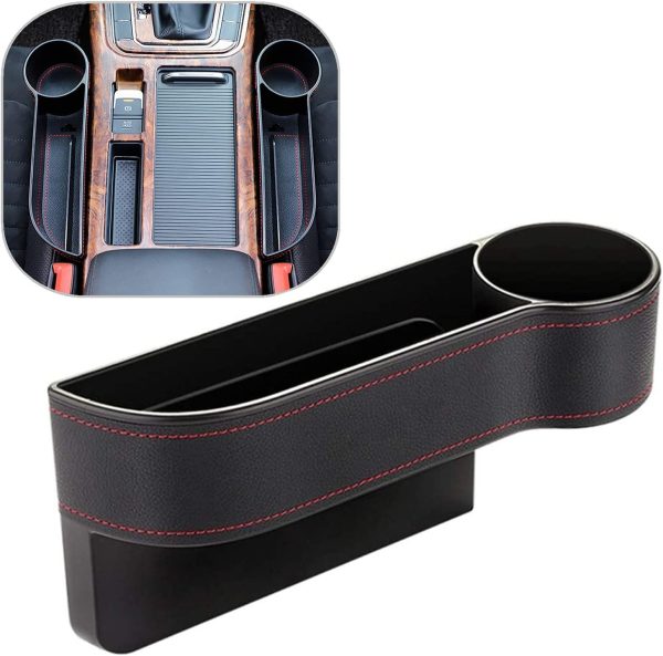 Car Seat Gap Filler Organizer Between Front seat car Organizer and Storage Box, Auto Premium PU Leather Console with Cup Holder, Car Pocket for Interior Essentials (for Passenger Side)