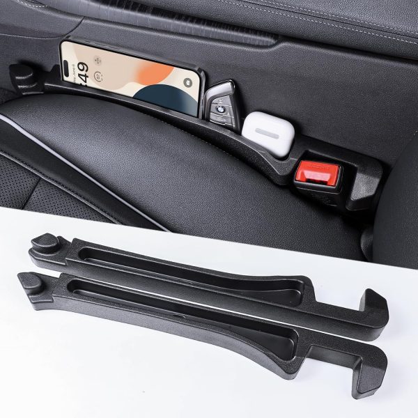 Car Seat Gap Filler Multifunctional Seat Side Gap Filler with Organizer and Hook Function, Universal  Truck Fill the Gap between Seat and Console to Prevent Items from Falling Set of 2 (Black)