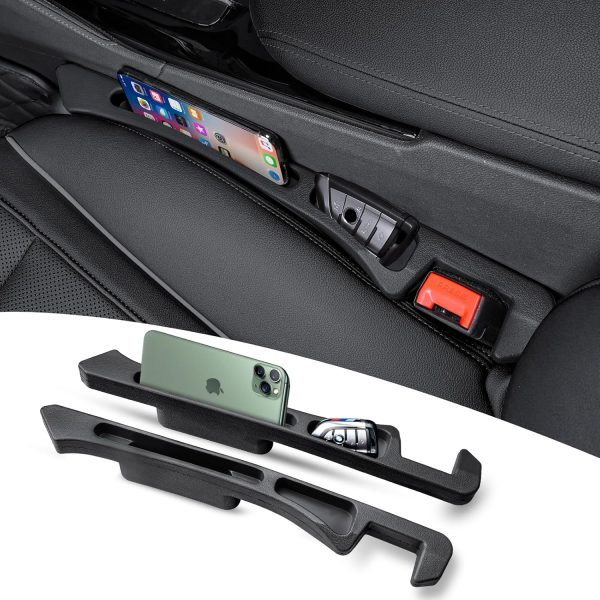 Car seat Gap Filler 2-Piece Multi-Functional Storage Belt with PU Material, seat Side Gap Filler to Prevent Items from Falling, Universal for Cars, , Trucks (Black)