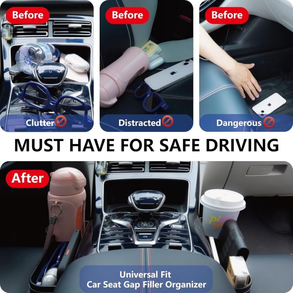 Car Seat Gap Filler Organizer,2 Pack Gap Filler for Car,Seat Gap Storage Box with Cup Holder Expander,Car Organizer Front Seat for Holding Phone, Glasses, Keys, Cards(Black) - Image 2