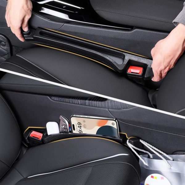 Car Seat Gap Filler Multifunctional Seat Side Gap Filler with Organizer and Hook Function, Universal  Truck Fill the Gap between Seat and Console to Prevent Items from Falling Set of 2 (Black) - Image 2