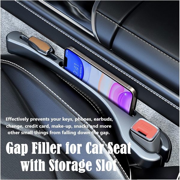 New!Car Seat Gap Filler 2 Pack with Seat Belt Holes and Seat Belt Pads, Auto Crevice Blockers Fill Gap Plug in Between Seat and Console, Universal for Most Cars Trucks s to Stop Dropping,Beige - Image 2