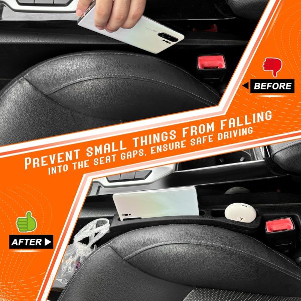 Car Seat Gap Filler - Seat Side Gap Filler with Organizer & Hook Prevent Items from Falling Universal Fit Car  Truck, Pack of 2 Black - Image 2