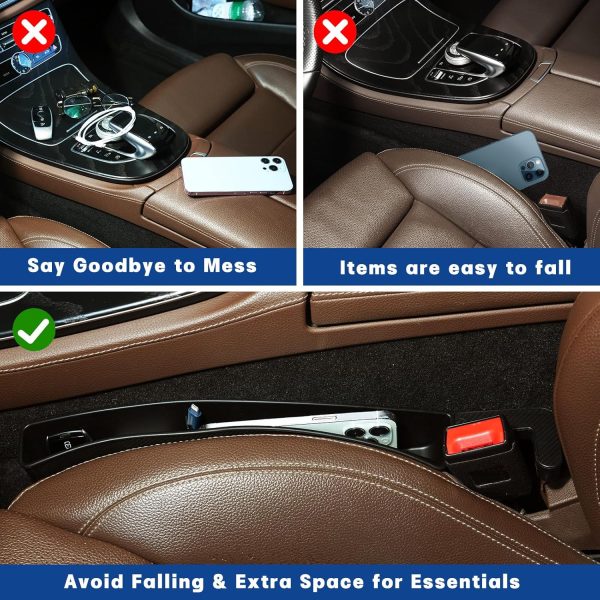 2Pacs Car Seat Gap Filler Multifunctional Cars Gap Fillers Storage Car Seat Gap Storage Box Between Seat and Console (Black) - Image 2