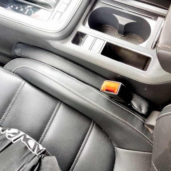 Leather Car Seat Gap Filler, 2 Pack No-Drop Seat Guard Universal Gap Stopper/Catcher to Fill The Gap Between Seat and Console Black Car Crevice Blocker Space Pad - Image 2